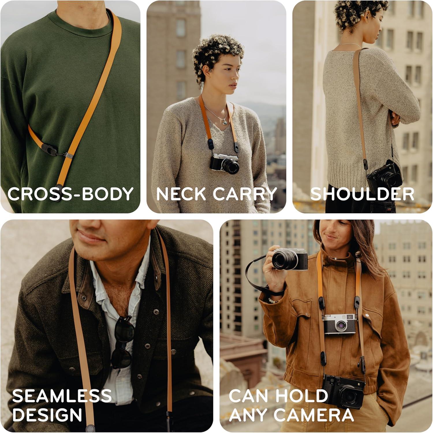 imagePeak Design Leather Camera Strap FullGrain Tan 4665 CrossBody Quick Release 200 lb Capacity for PhotographersAmber