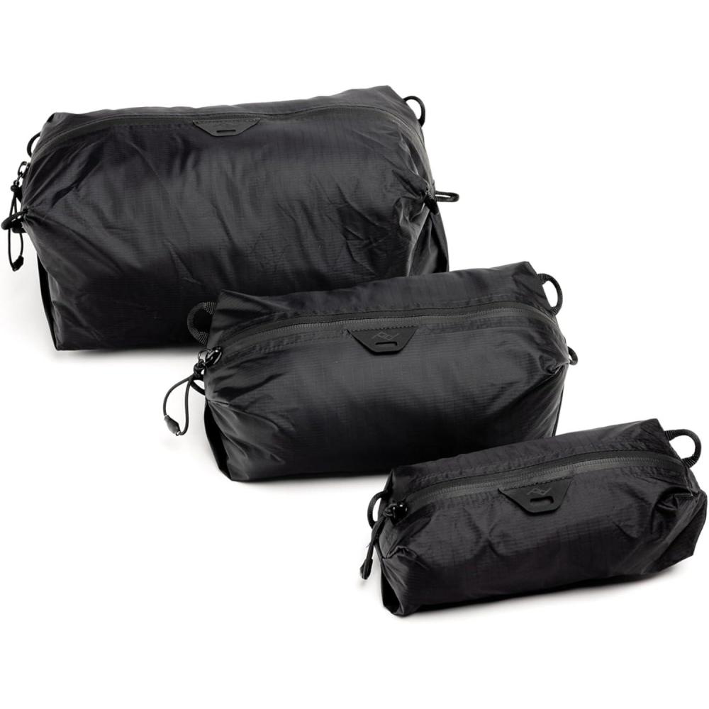 imagePeak Design Ultralight Terra Shell Packing Cube Bundle Black Travel Cubes with Strap Attachment Points and Luggage Pass Through Zipper Opening Travel Organizer for Men and Women Sizes XXS XS S