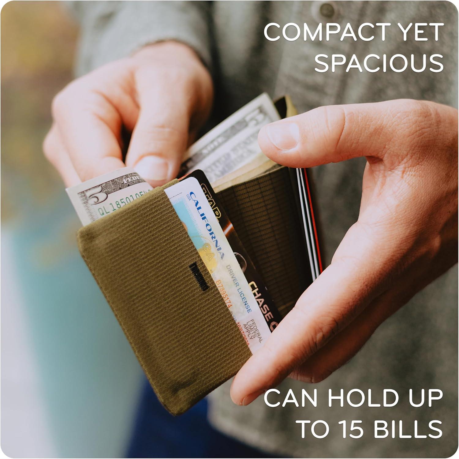 imagePeak Design Everyday Billfold Wallet Kelp UltraSlim Profile Weatherproof TerraShell Fabric RFID Blocking Minimalist Design and Magnetic Closure Holds Up to 12 Cards and CashKelp
