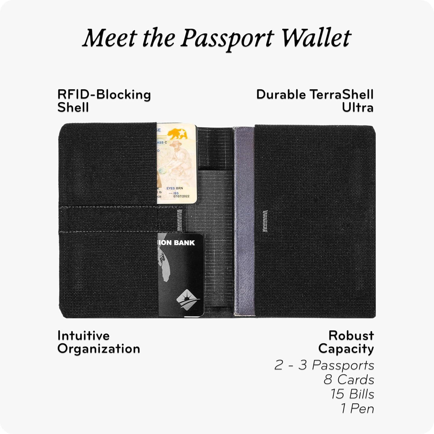 imagePeak Design Passport Wallet Black UltraSlim Profile Weatherproof TerraShell Fabric RFID Blocking Minimalist Design and Magnetic Closure with Quick Access Passport SleeveBlack