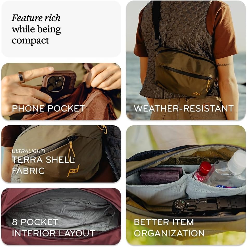 imagePeak Design Outdoor Sling 7L Kelp Padded Adjustable Shoulder Strap for Crossbody or Waist Carry 10 Pockets Ideal for Carrying Cameras and Essentials Versatile Sling Bag for Men and WomenBlack