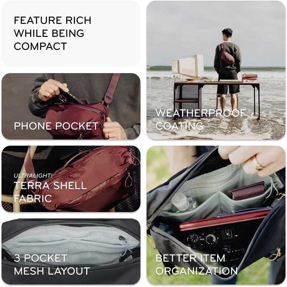 imagePeak Design Outdoor Sling 7L Kelp Padded Adjustable Shoulder Strap for Crossbody or Waist Carry 10 Pockets Ideal for Carrying Cameras and Essentials Versatile Sling Bag for Men and WomenBlack