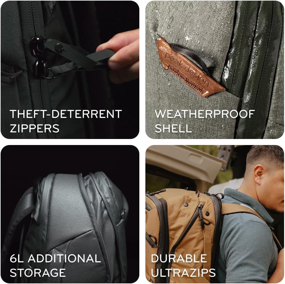 image:imagePeak Design Travel Backpack 30L Black Expandable 2733L Design Rear and Top Access Weatherproof Shell Laptop Sleeve Ideal for Travel or Everyday Carry Versatile Backpack for Men and WomenOcean