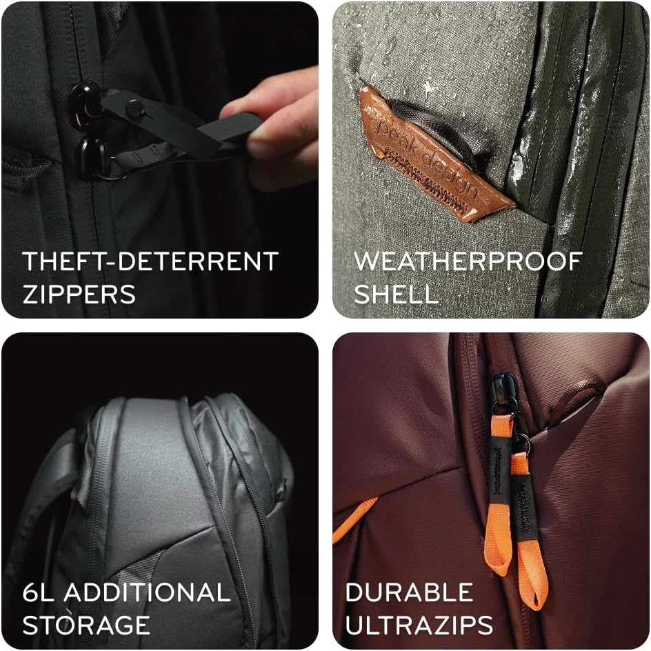 image:imagePeak Design Travel Backpack 30L Black Expandable 2733L Design Rear and Top Access Weatherproof Shell Laptop Sleeve Ideal for Travel or Everyday Carry Versatile Backpack for Men and WomenSage