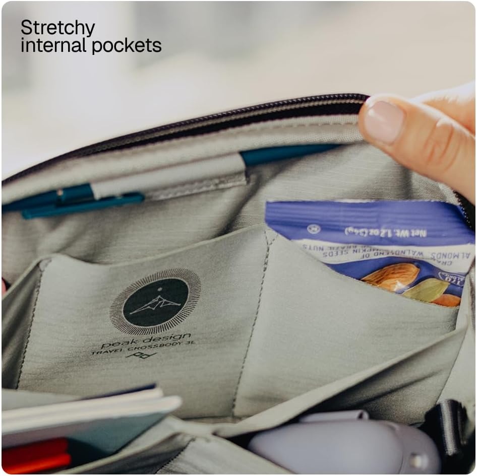 image:imagePeak Design Travel Crossbody 3L Sage Compact Travel Sling Bag for Essentials and Tech Origami Organization Magnetic Phone Pocket Weatherproof Design Adjustable Strap for Everyday Carry