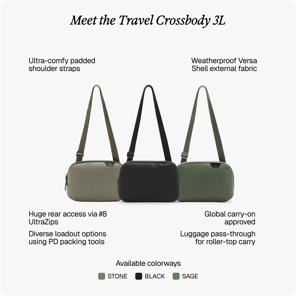 image:imagePeak Design Travel Crossbody 3L Sage Compact Travel Sling Bag for Essentials and Tech Origami Organization Magnetic Phone Pocket Weatherproof Design Adjustable Strap for Everyday Carry